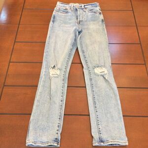 Levi Wedgie straight jeans buttonfly 24 raw hem distressed